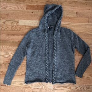 Carole Little Charcoal Gray Hooded 100% Wool Cardigan